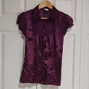 Studio Y Purple Satin & Chiffon Button-Front Blouse Size S